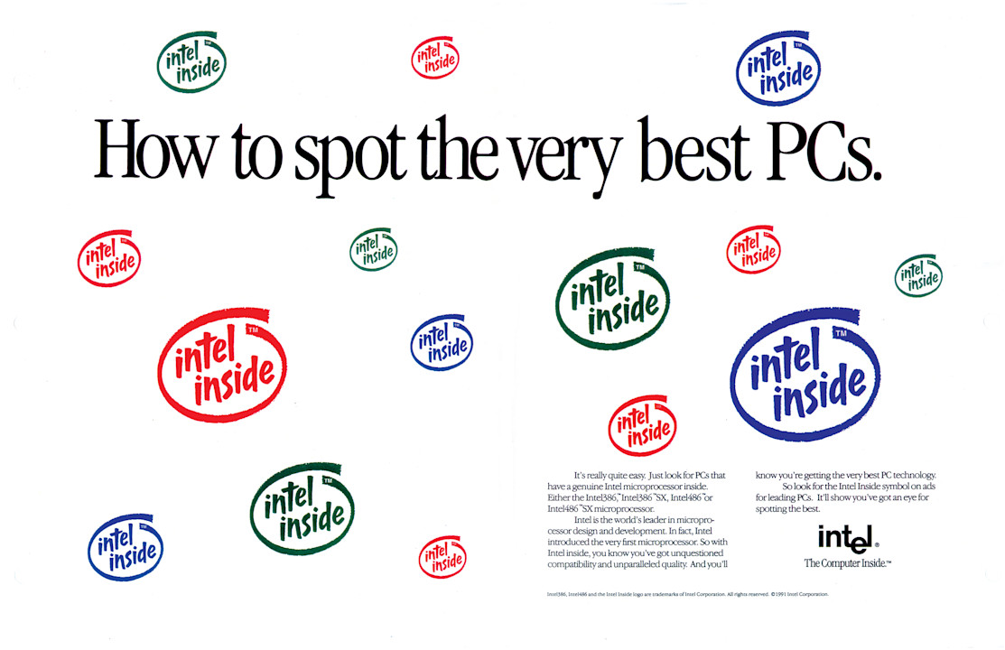 Annuncio Intel Inside del 1991 con la frase How to spot the very best PCs